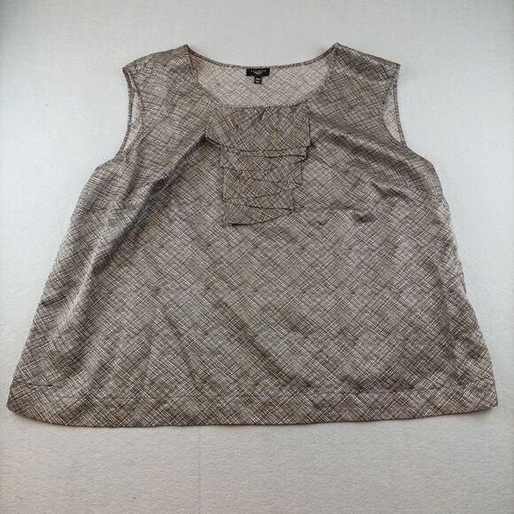 Talbots Womens Sleveless Shell Blouse Size 20W Brown White Ruffle Plus - Picture 1 of 6